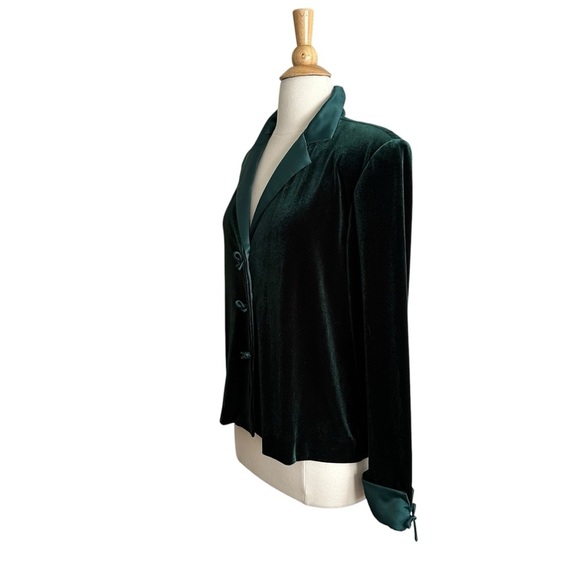 COLDWATER CREEK Dark Green Velvet & Satin Jacket Bows Whimsical Elevated Chic 12 - Picture 6 of 12
